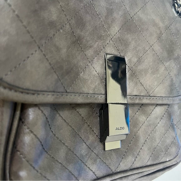 ALDO Charcoal‎ Gray Stitched Shoulder Bag Metal Chain Crossbody Bag Streetwear - Picture 12 of 15